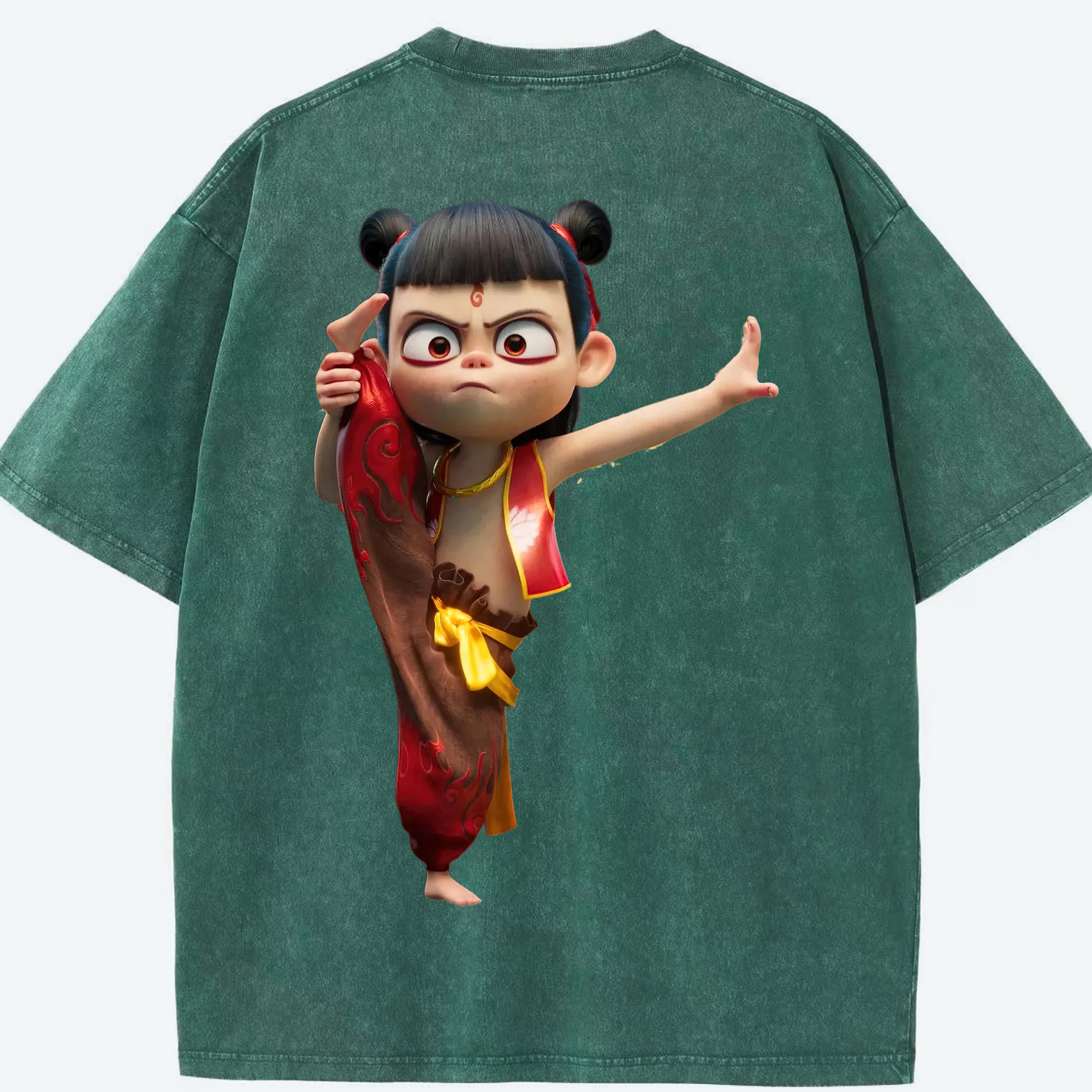 （画像用） Ne Zha 2 ナタ 魔童の大暴れ 綿100% ヴィンテージ風 半袖Tシャツ（背面プリント）